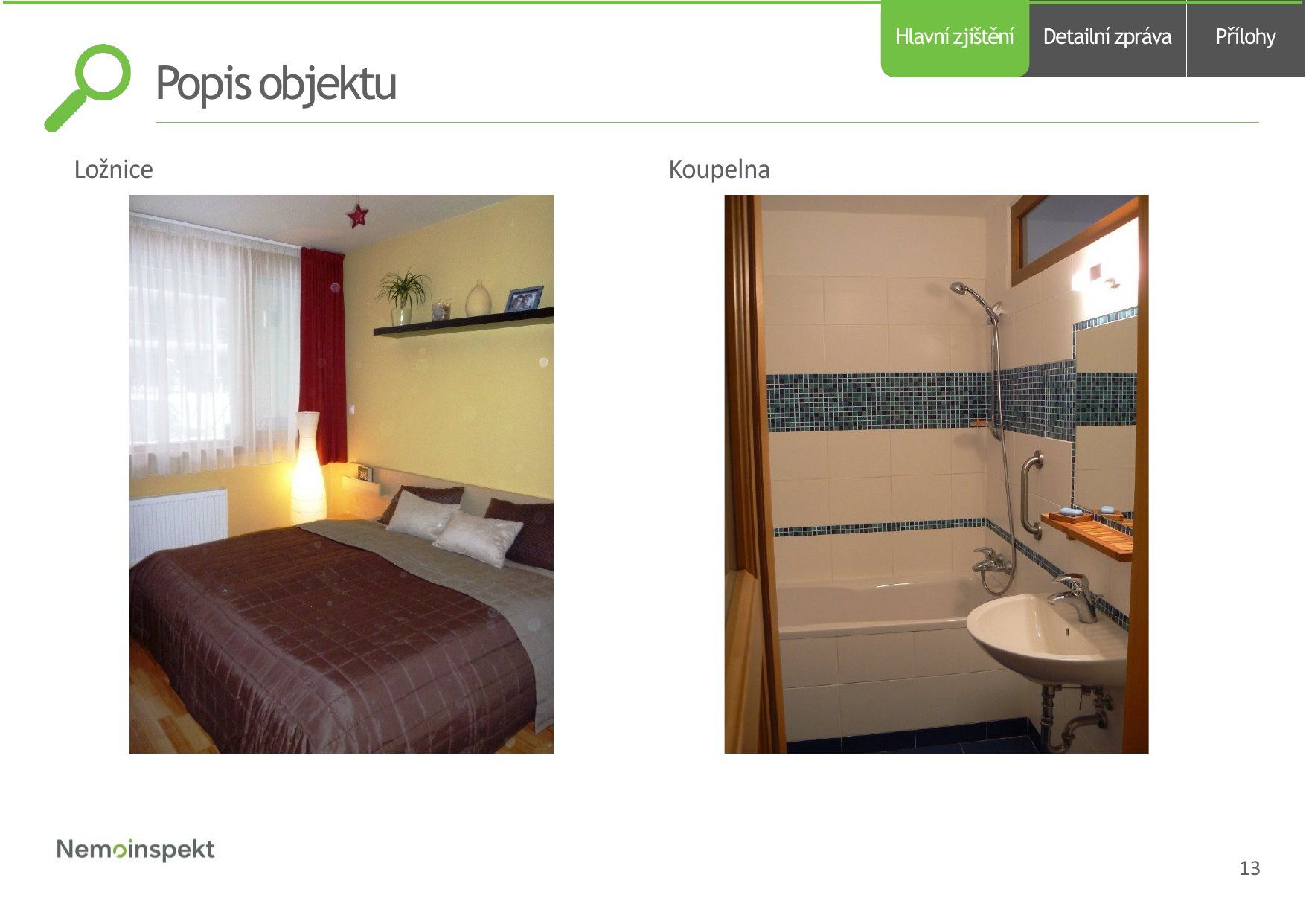 Strana 14, fotodokumentace vybraných místností (ložnice, koupelna)